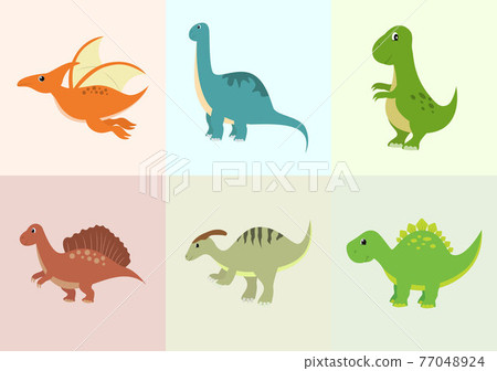 Cute Dinosaurs Cartoon Characters Illustration as Spinosaurus, Parasaurolophus, Stegosaurus, Tyrannosaurus, Pterodactyl, and Diplodocus. Wallpaper Background Template Cute Dinosaurs Cartoon Characters Illustration as Spinosaurus, Parasaurolophus, Stegosaurus, Tyrannosaurus, Pterodactyl, and Diplodocus. Wallpaper Background Template 77048924