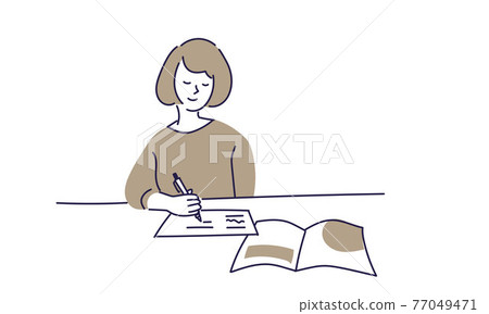 一邊看菜譜一邊做菜單的女人 77049471