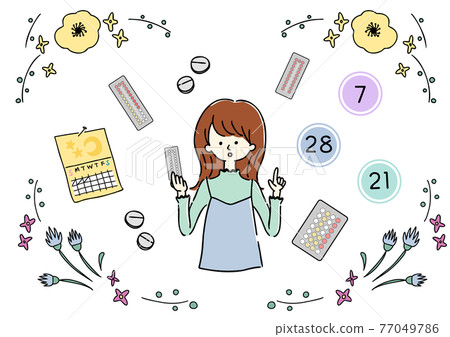 Illustration of pills and women 77049786
