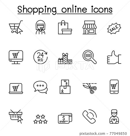 Shopping online icon set in thin line style - Stock Illustration ...