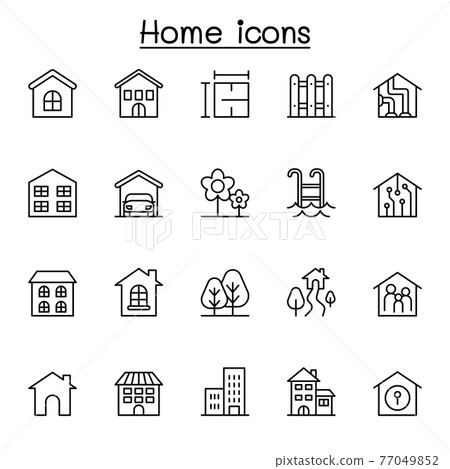 Home icon set in thin line style - Stock Illustration [77049852] - PIXTA