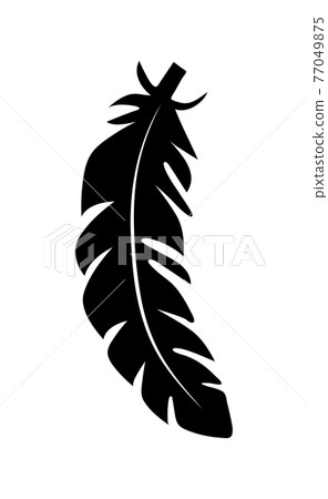 illustration of an old feather. Feather silhouette. Retro image of letter with feather icon. 77049875
