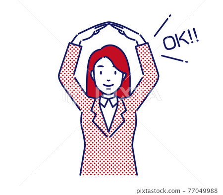 插圖剪切了一個女商人的 OK 姿勢矢量，她用雙臂擺出姿勢 77049988