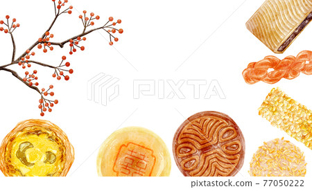中式點心手繪水彩畫框插畫 中式點心手繪水彩畫框插畫 77050222