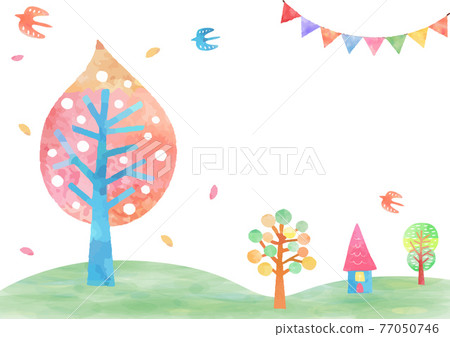 Scandinavian watercolor _ colorful tree background 831 77050746
