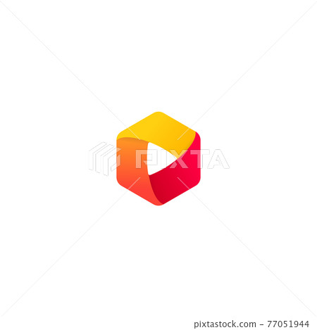 Play button, start and launch icon, multimedia design element. Logo template for music, video, audio player sign. Vector illustration. 77051944