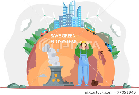 Builder looks at nuclear energy production, radioactive contamination of Earth. Save green ecosystem Builder looks at nuclear energy production, radioactive contamination of Earth. Save green ecosystem 77051949