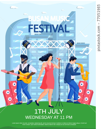 Open air concert in outdoor summer music festival in South Korean city Busan with cityscape vector 77051985