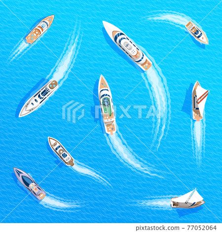 Set of yachts maritime ships at sea, shipping boats. Water transport boat, vessel vecto Set of yachts maritime ships at sea, shipping boats. Water transport boat, vessel vecto 77052064