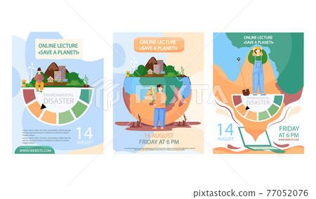 Set of illustrations about nature and environment on Earth. Online lecture about planet saving 77052076