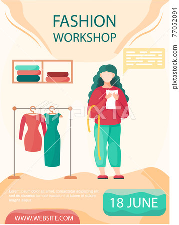 Woman planning model of future clothes to order. Fashion workshop for customers concept poster 77052094