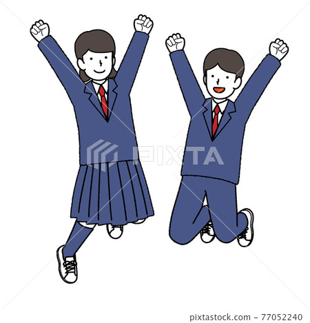 穿西裝外套的男女學生要跳起來 穿西裝外套的男女學生要跳起來 77052240
