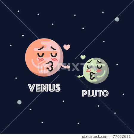 Venus in love with pluto character emoticon on space background 77052631