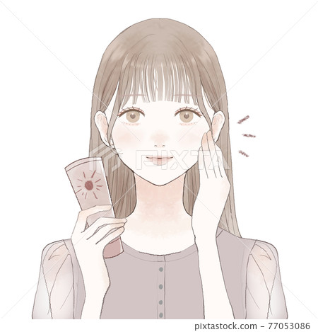 一名戴著防曬霜並防止紫外線的女人 一名戴著防曬霜並防止紫外線的女人 77053086