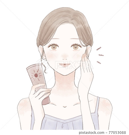 一名戴著防曬霜並防止紫外線的女人 一名戴著防曬霜並防止紫外線的女人 77053088