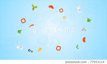 Blue background with pizza food elements 77053114