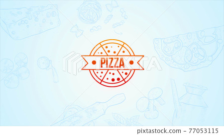 Blue background with pizza food elements 77053115