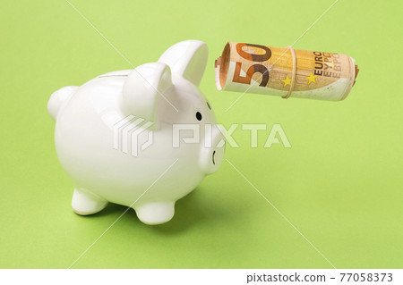 Piggy bank and roll of money Piggy bank and roll of money 77058373