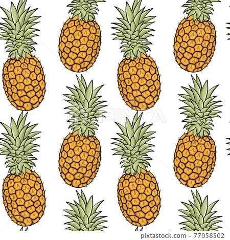 Seamless background with pineapples. Exotic fruits, solid background. Whole pineapple fruits, background illustration. Vector. Seamless background with pineapples. Exotic fruits, solid background. Whole pineapple fruits, background illustration. Vector. 77058502