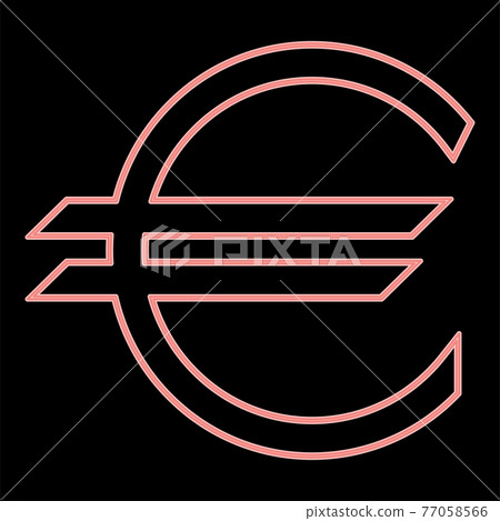 Neon euro symbol the red color vector  77058566