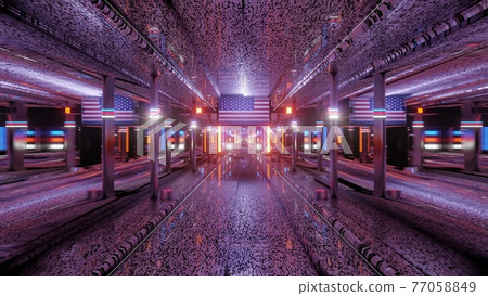 3d illustration of 4K UHD tunnel with glowing neon lights 77058849