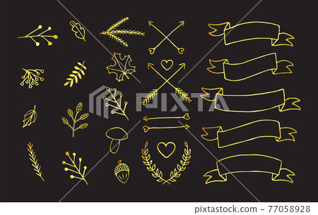 Vector set of gold hand drawn autumn elements - Stock Illustration ...