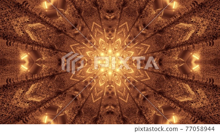 Surreal ornament with golden illumination 4K UHD 3D illustration Surreal ornament with golden illumination 4K UHD 3D illustration 77058944