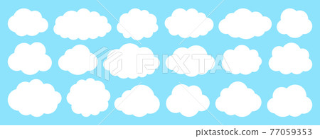 White flat vector cloud set isolated on blue 77059353