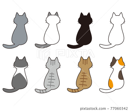 Back view full body set of various cat breeds 77060342