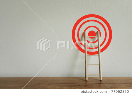 Wooden ladder with red target achievement, Business growth up and successful concept. Goal success stock market . Aiming management achievement. Different creative idea concepts. investment finance. Wooden ladder with red target achievement, Business growth up and successful concept. Goal success stock market . Aiming management achievement. Different creative idea concepts. investment finance. 77062850