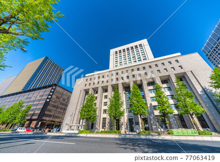 View of Tokyo cityscape of Japan, office buildings on Hibiya-dori, etc. 77063419