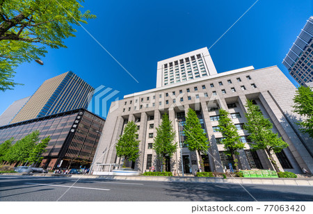 View of Tokyo cityscape of Japan, office buildings on Hibiya-dori, etc. 77063420