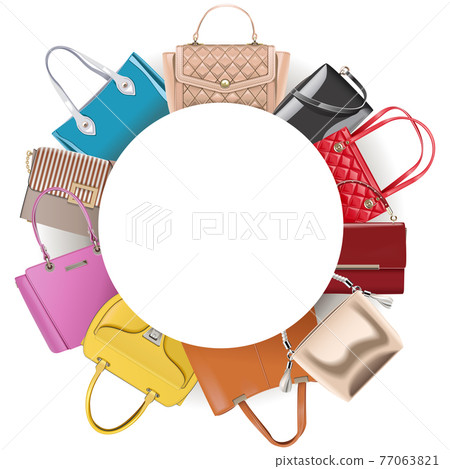 Vector Round Blank Frame with Handbags 77063821