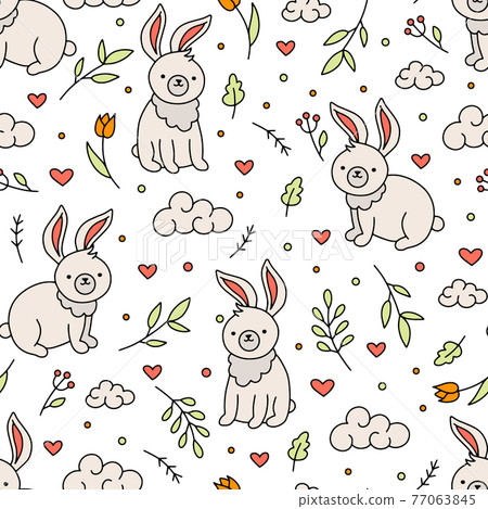 Easter vector seamless pattern with bunnies and... - Stock Illustration ...