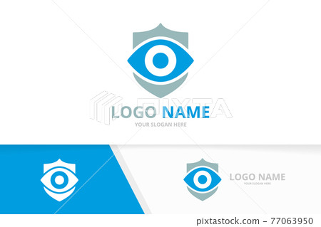 Vector eye and shield logo combination. Unique vision and guard logotype design template. 77063950