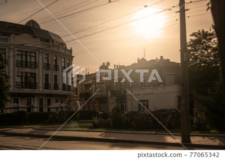 Beautiful building in Revolution street in City of Yevpatoria in Republic of Crimea Beautiful building in Revolution street in City of Yevpatoria in Republic of Crimea 77065342