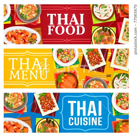 Thailand cuisine restaurant food vector banners 77065670