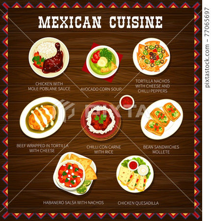 Mexican cuisine meals with chicken meat and cheese 77065697