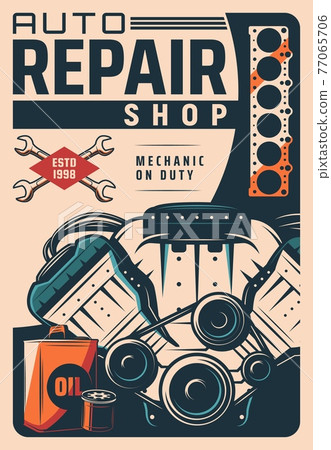 Auto repair service shop vintage vector poster Auto repair service shop vintage vector poster 77065706