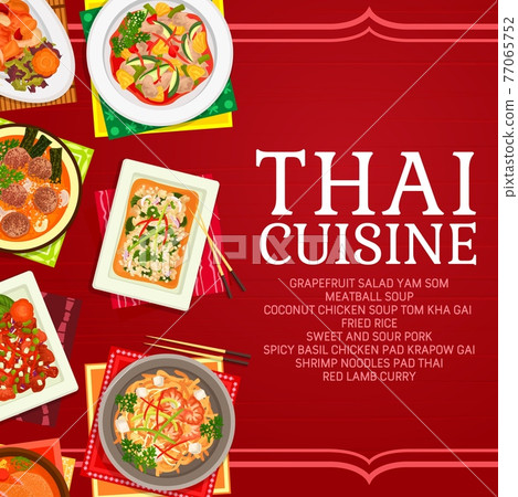 Thailand cuisine restaurant dishes vector poster Thailand cuisine restaurant dishes vector poster 77065752