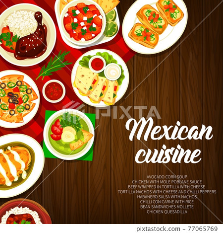 Mexican cuisine restaurant dishes vector banner 77065769