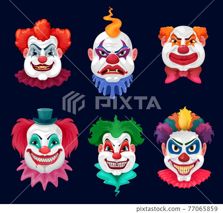 Horror clown and scary circus monster faces Horror clown and scary circus monster faces 77065859