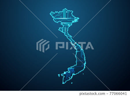 Abstract futuristic map of vietnam. Circuit Board Design Electric of the region. Technology background. mash line and point scales on dark with map. Abstract futuristic map of vietnam. Circuit Board Design Electric of the region. Technology background. mash line and point scales on dark with map. 77066041