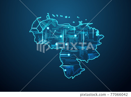 Abstract futuristic map of venezuela. Circuit Board Design Electric of the region. Technology background. mash line and point scales on dark with map. Abstract futuristic map of venezuela. Circuit Board Design Electric of the region. Technology background. mash line and point scales on dark with map. 77066042