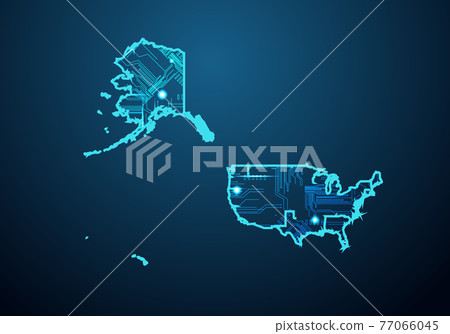 Abstract futuristic map of usa Mercator. Circuit Board Design Electric of the region. Technology background. mash line and point scales on dark with map. Abstract futuristic map of usa Mercator. Circuit Board Design Electric of the region. Technology background. mash line and point scales on dark with map. 77066045