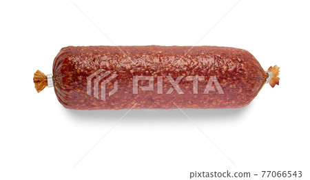 Stick of raw smoked sausage. Stick of raw smoked sausage. 77066543