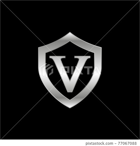 Initial v with shield metal metallic silver logo design Initial v with shield metal metallic silver logo design 77067088