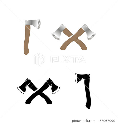 Crossed Ax. Wood chopping tool. Realistic style and silhouette ax logo design Crossed Ax. Wood chopping tool. Realistic style and silhouette ax logo design 77067090