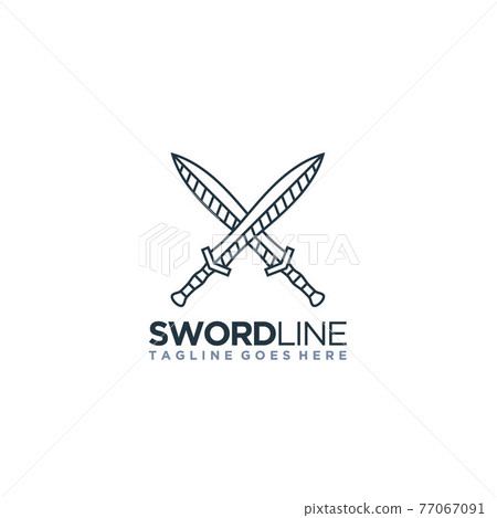 Line art Sword Cleaver Crossed Logo design inspiration	 77067091