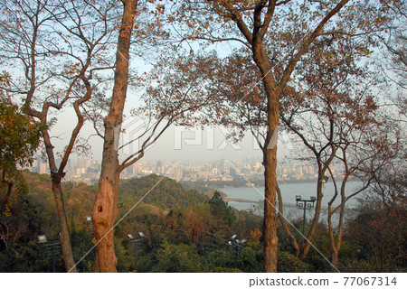 West Lake (Xi Hu) in Hangzhou, Zhejiang Province, China. View from Baoshi Hill across West Lake to Hangzhou city. West Lake is a major UNESCO tourist attraction in Hangzhou, China. West Lake (Xi Hu) in Hangzhou, Zhejiang Province, China. View from Baoshi Hill across West Lake to Hangzhou city. West Lake is a major UNESCO tourist attraction in Hangzhou, China. 77067314